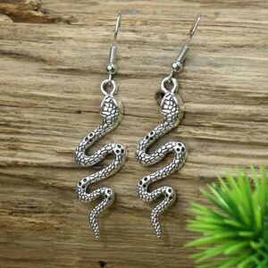 Vintage Style Silver Snake Dangle Earrings